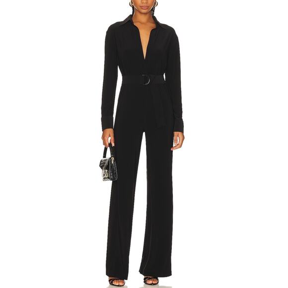 Norma Kamali Shirt Black Polyester Straight Leg Jumpsuit With Collar Stand Size - Picture 1 of 5